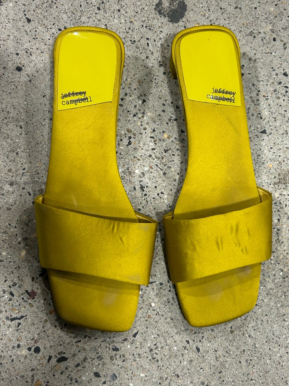 Jeffrey Campbell Yellow Satin Slide Mules